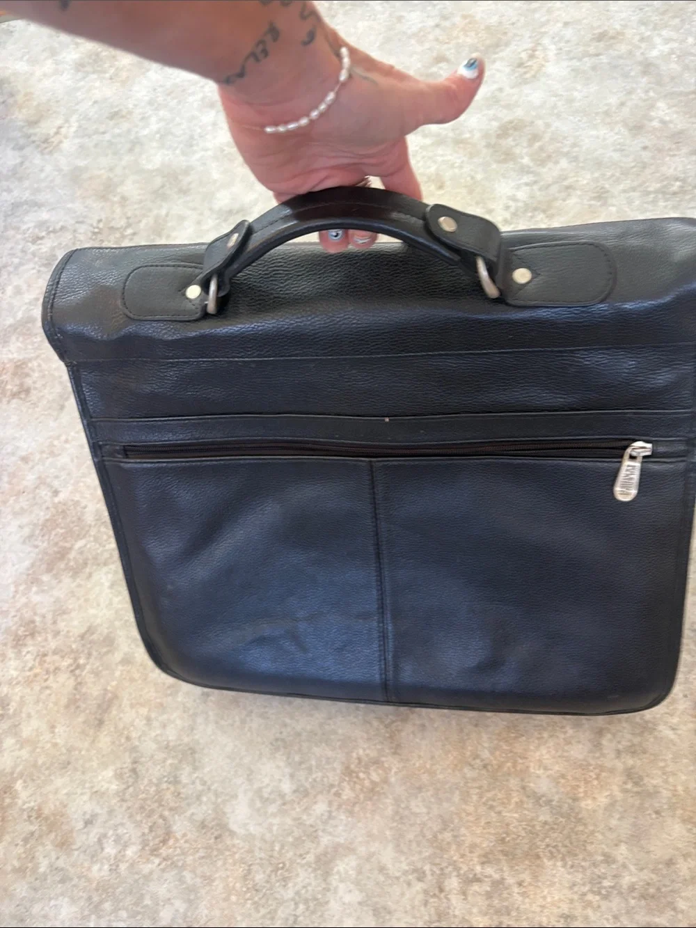 Wilsons Leather Black Leather Briefcase with Silver Hardware